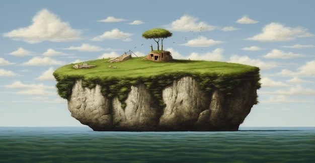 Photo amazing grass floating island in the sky