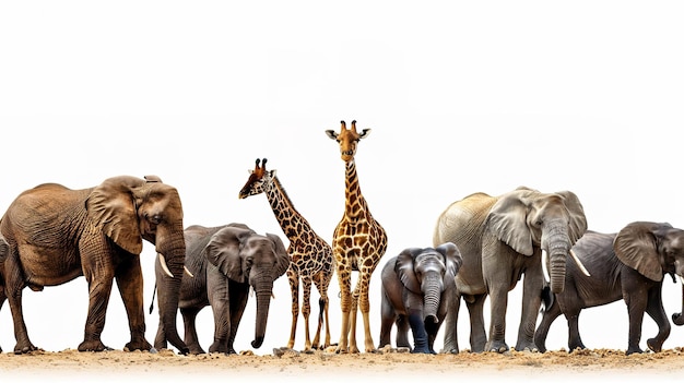 Amazing Large group of African fauna safari wildlife animals together in a ro