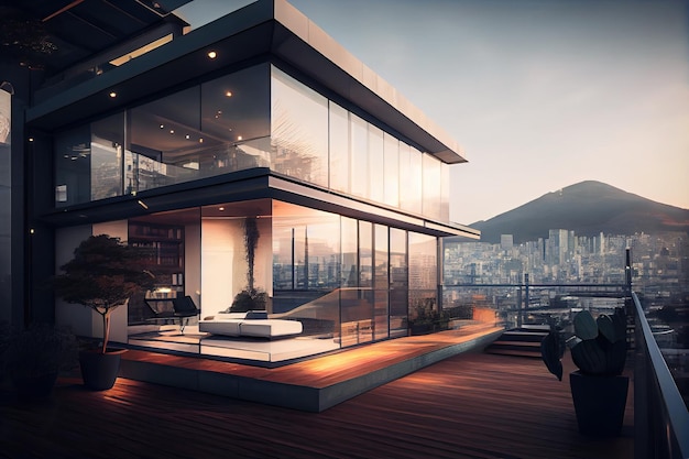 Amazing luxury penthouse overlooking Seoul skyline generative ai