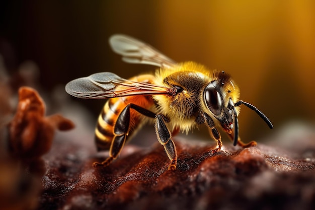 amazing macro photography of a bee on blurred background