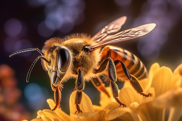 amazing macro photography of a bee on blurred background