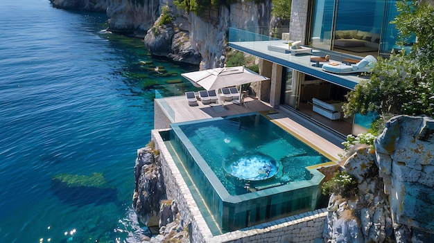 Amazing modern house with infinity pool on the edge of a cliff