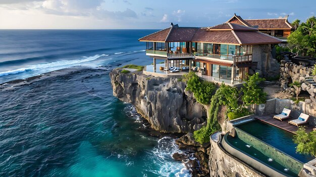 Amazing modern villa with infinity pool on the edge of a cliff Panoramic view of the ocean