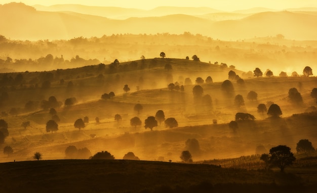 Amazing mountain landscape with sunrise, natural outdoor travel 