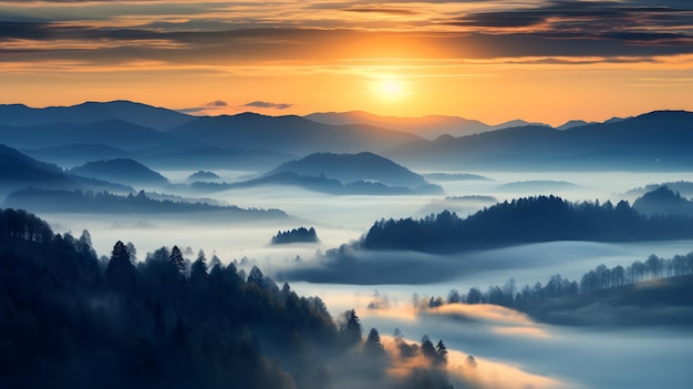 Amazing panorama background banner from a fog landscape