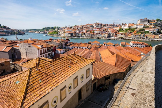 Amazing panoramic view of Oporto and Gaia with Douro river aerial view worldwide known for good wine Porto Portugal