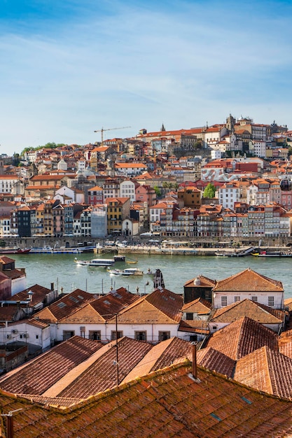 Amazing panoramic view of Oporto and Gaia with Douro river aerial view worldwide known for good wine Porto Portugal