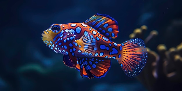 Amazing photography of majestic colorful Mandarin fish in the ocean