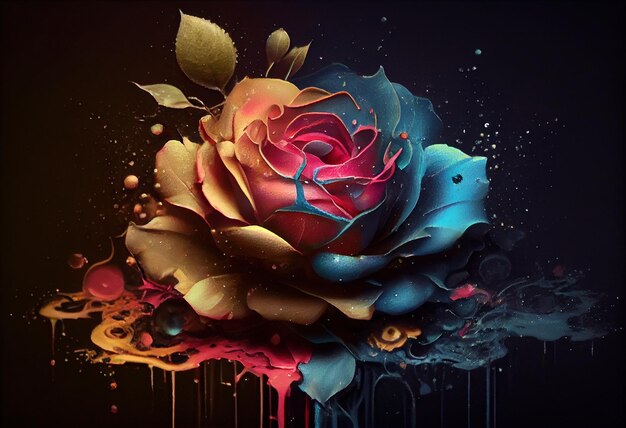 Amazing rainbow rose flower Generative Ai