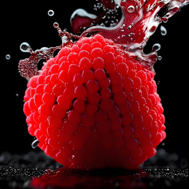 Amazing raspberrywith water splash and drops isolated generative ai