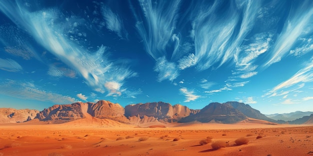 Amazing red desert landscape with blue sky and white clouds