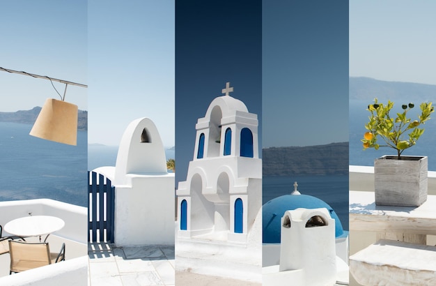 Amazing Santorini, travel in greek islands collage. Summer Holiday