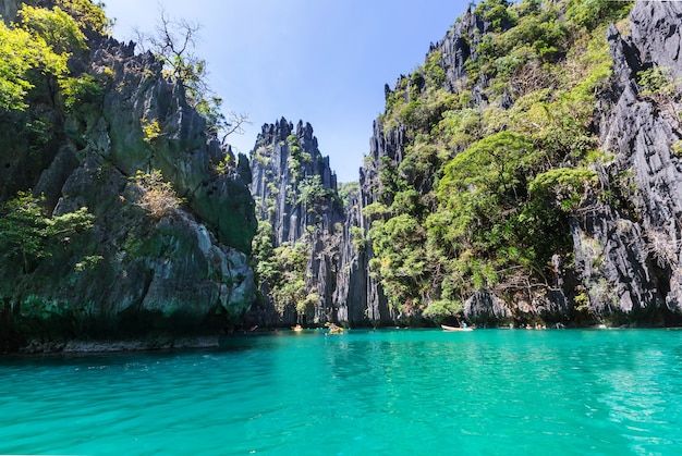 Amazing scenic view of sea bay and mountain islands, Palawan, Philippines