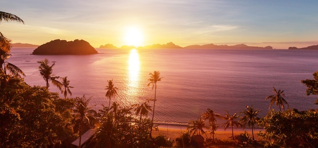 Amazing scenic view of sea bay and mountain islands, Palawan, Philippines