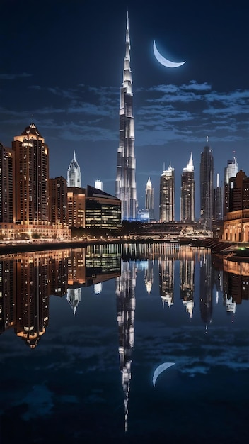 Amazing skyline cityscape with illuminated skyscrapers