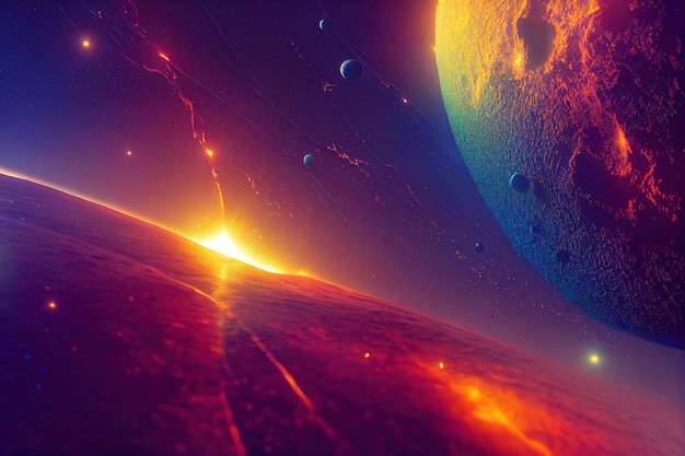 Amazing space background with space system explosion