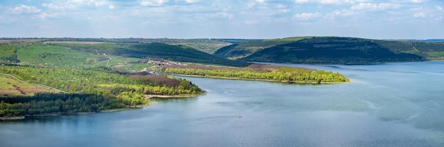 Amazing spring view on the Dnister River Canyon Bakota Bay Chernivtsi region Ukraine