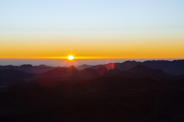 Amazing Sunrise at Sinai Mountain, Beautiful dawn in Egypt, Beautiful view from the mountain