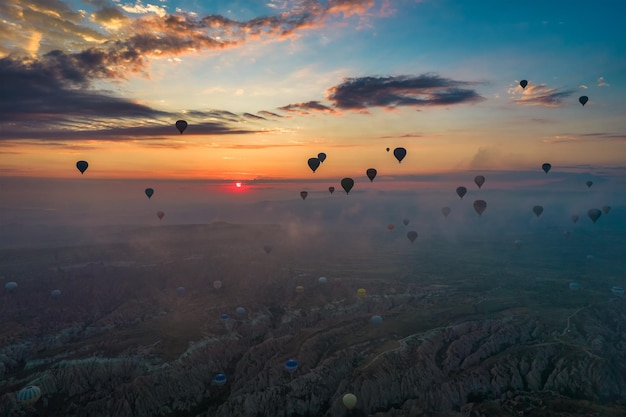 Amazing sunrise view of Cappadocia landscape in Turkey