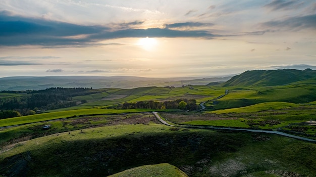 Amazing sunset view footage taken with a drone in North Yorkshire