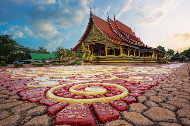 Amazing Temple Sirindhorn Wararam Phuproud in Ubon Ratchathani Province at twilight time,Thailand.