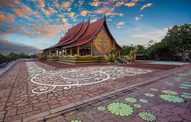 Amazing Temple Sirindhorn Wararam Phuproud in Ubon Ratchathani Province at twilight time,Thailand.