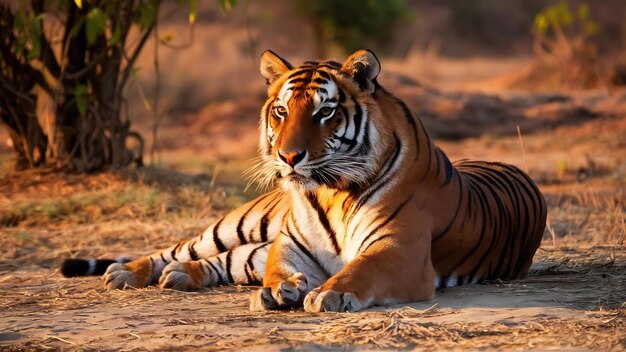 Amazing tiger in the nature habitat tiger pose during the golden light time