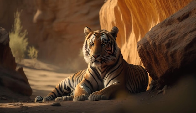 Amazing tiger in the nature habitatTiger pose duringGenerative AI