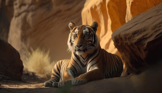 Amazing tiger in the nature habitatTiger pose duringGenerative AI