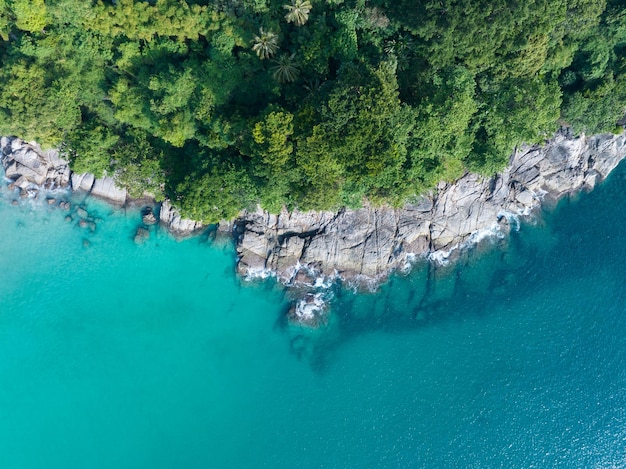 Amazing top view beautiful seashore Aerial view of Tropical sea in the beautiful Phuket island