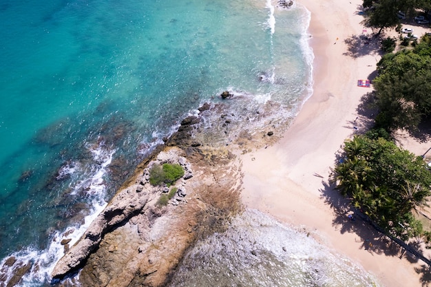 Amazing top view seashore Aerial view of Tropical sea in the beautiful Phuket island Thailand