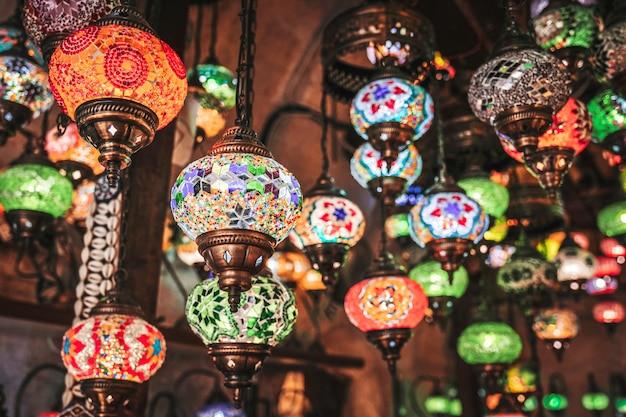 Amazing traditional handmade turkish lamps in Local souvenir shop, Goreme. 