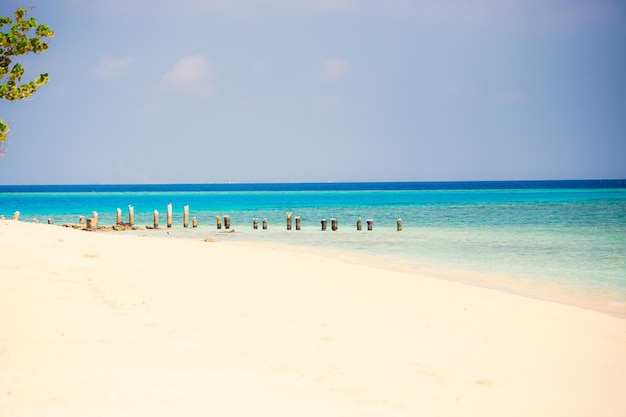 Amazing turquoise water and white sand beach in Maldives