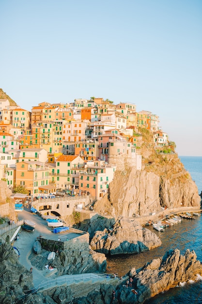 Amazing view of the beautiful village of Manarola in the Cinque Terre Reserve.