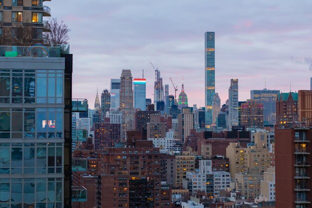 Amazing view of the New-York cityscape on a beautiful sunrise background