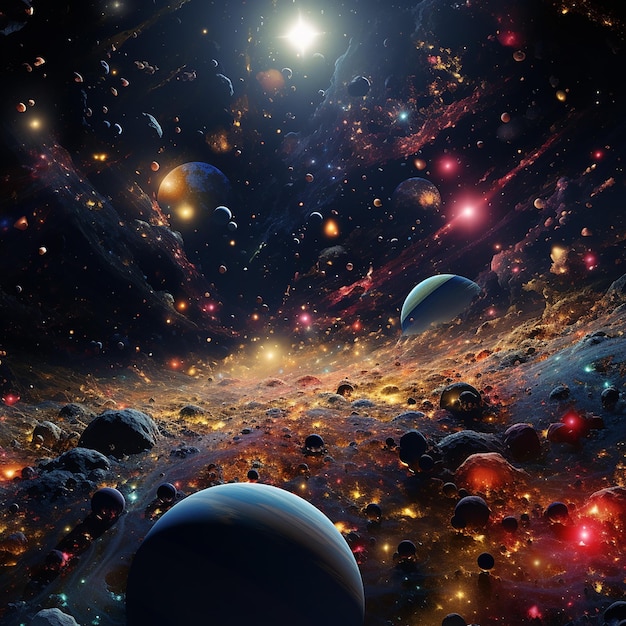 An amazing view of space full of planets and stellar bodies