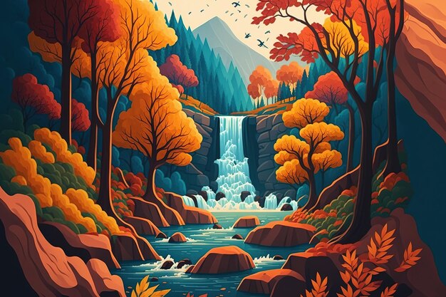 Amazing waterfall scene in an autumnal woodland with vibrant autumnal hues in Ukraine