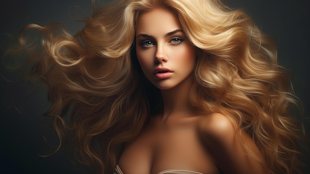 Amazing woman portrait Beautiful girl with long wavy hair Blonde model with hairstyle