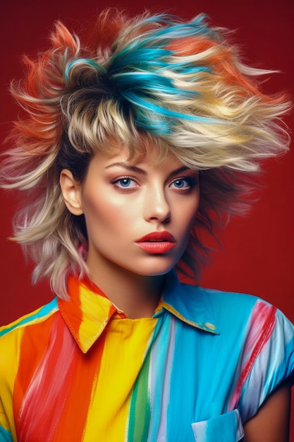 Amazing women's hairstyle in the style of the 80s AI Generated