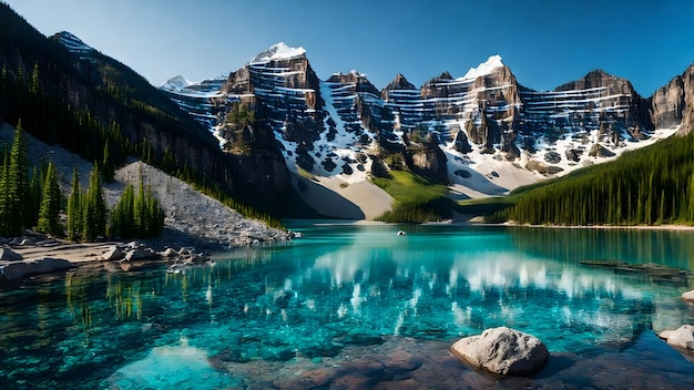 Amazingly beautiful nature landscape of a mountain lake with a turquoise sparkling water surface