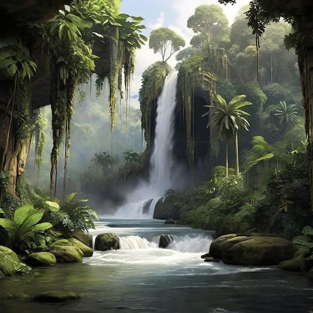 Amazon rainforest waterfall landscape nature wallpaper design