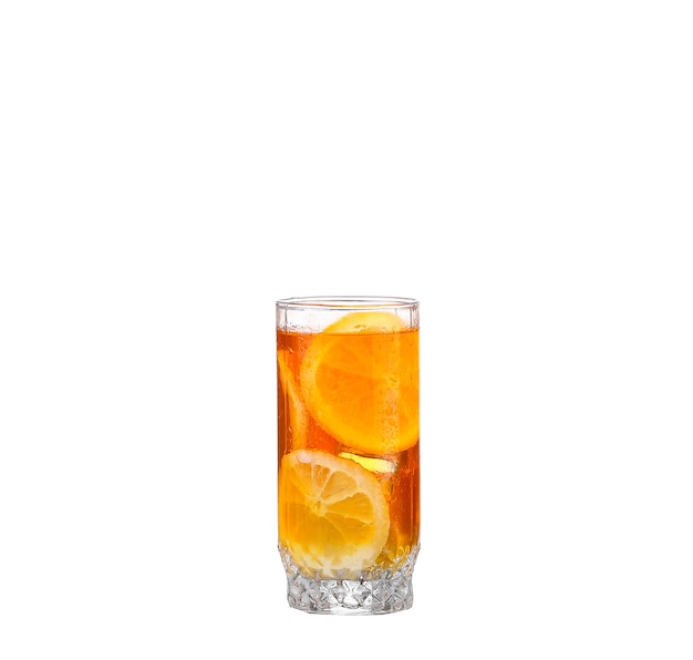 Amber cocktail in a glass isolated on a white background