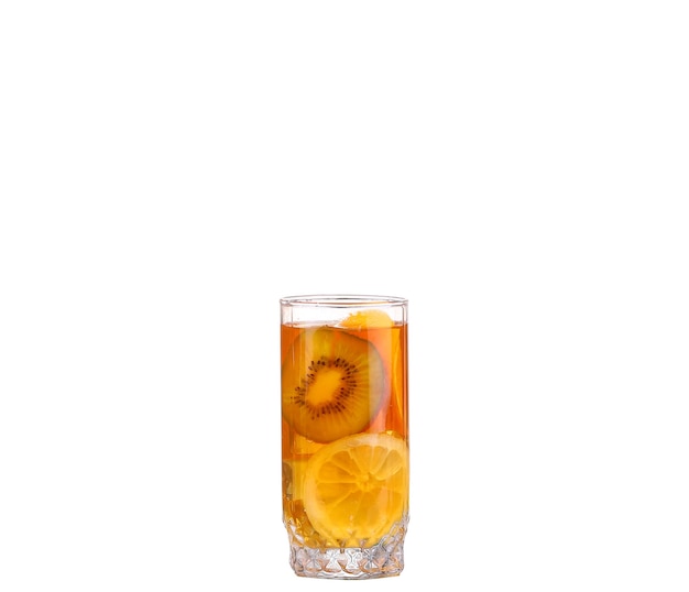 Amber cocktail in a glass isolated on a white background