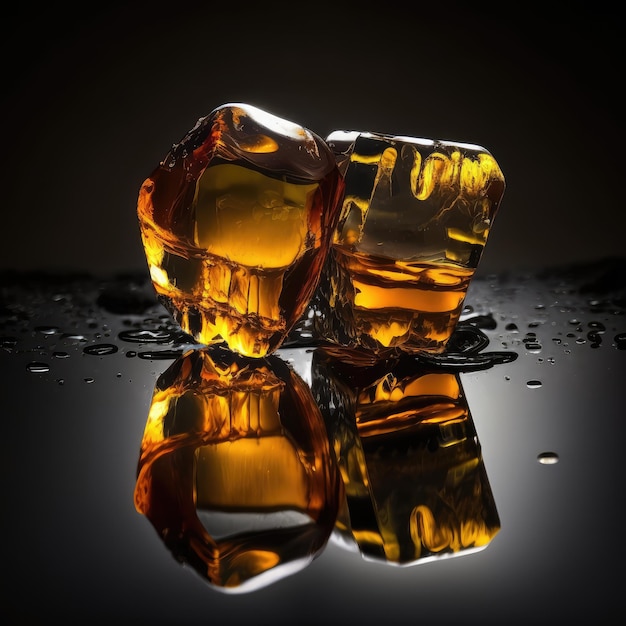 Amber Crystal Golden Amber Pebble on Black Generative AI Illustration