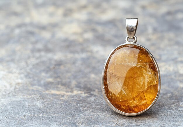 Photo amber gemstone pendant on gray background