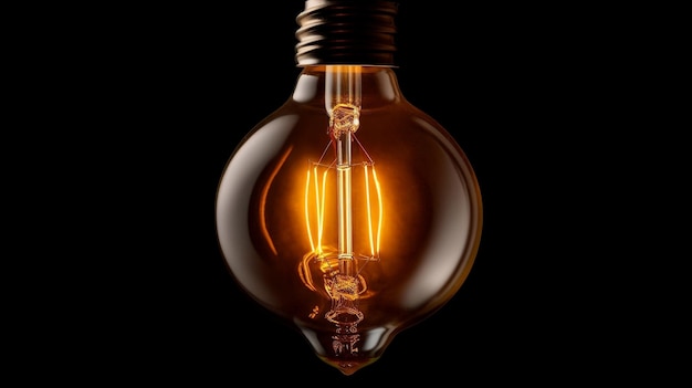 Amber Glow Modern Low Light Bulb on Dark Background Generative AI