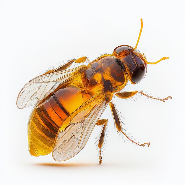 Amber Insect Isolated Golden Jewelry Fly Sun Stone Bee Glittering Amber Insect on White Background