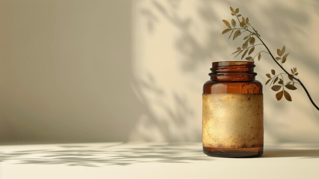 Photo amber jar with floral arrangement packaging design label logo