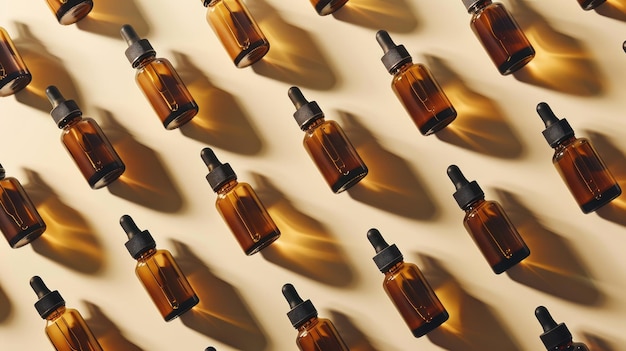 Amber Serum Bottles Arranged Neatly with Shadows