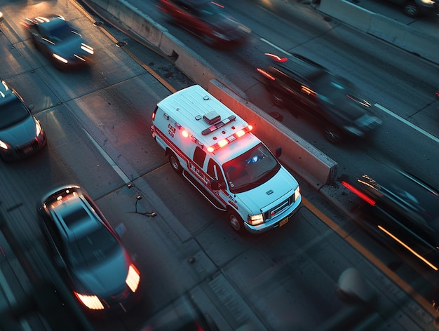 Ambulance running on road in a traffic